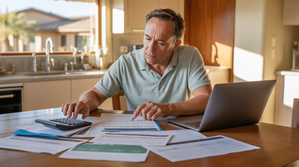 Scottsdale homeowner budgeting for a roof replacement with calculator and estimates