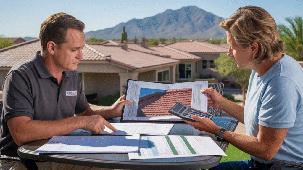 Scottsdale homeowner discussing the 80 percent rule for homeowners insurance with an adjuster