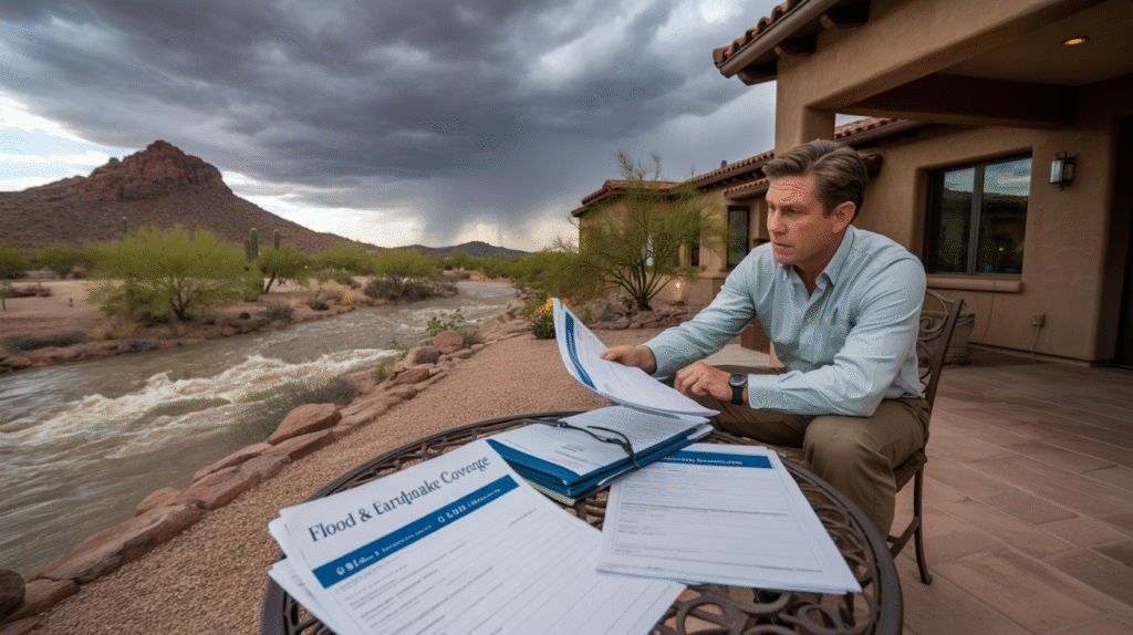 Scottsdale homeowner reviewing insurance coverage for flood and earthquake protection