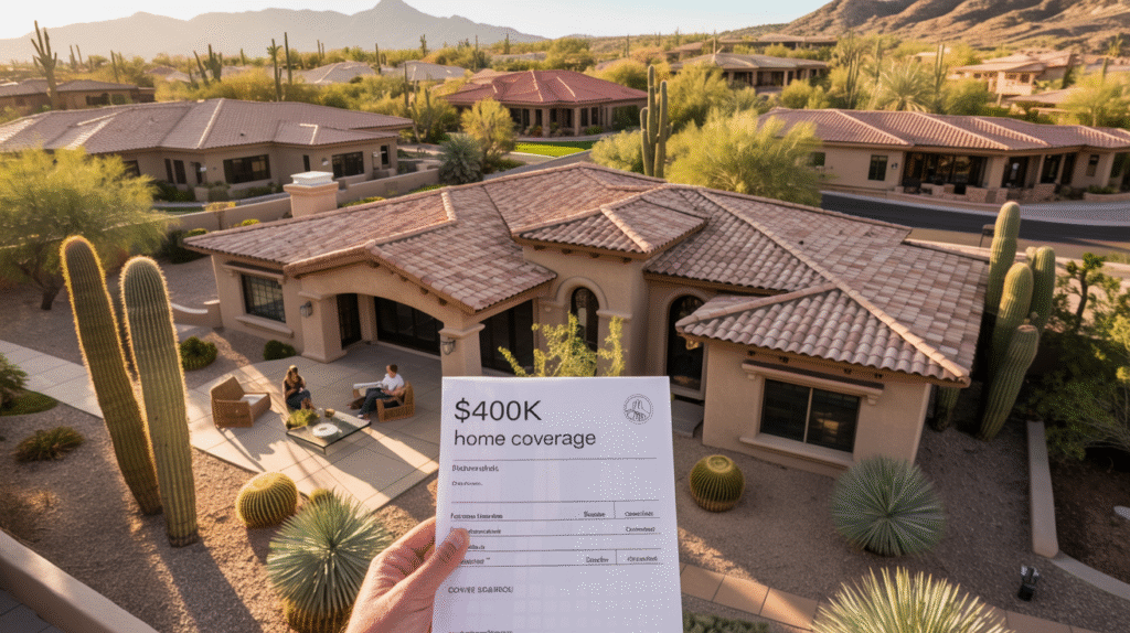 Scottsdale homeowner reviewing insurance policy for a $400K home